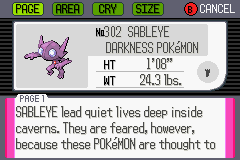 Sableye  Pokédex