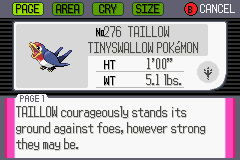 Taillow, Pokédex