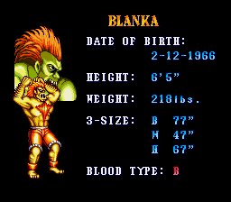 Resultado de imagen de stats street fighter characters blanka